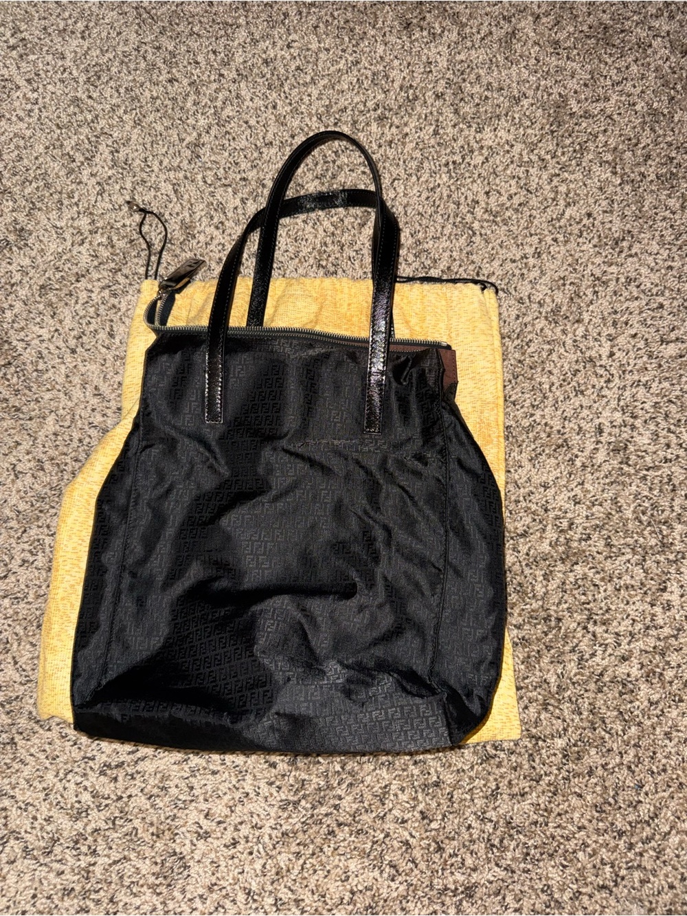 Fendi Zucca Tote Bag with Patent Leather Handles